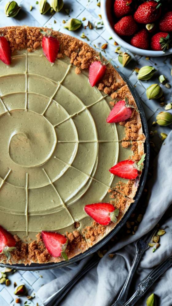 Pistazien-Käsekuchen vom DER AHLBÄCKER – cremiger Cheesecake mit Pistazien und frischen Erdbeeren