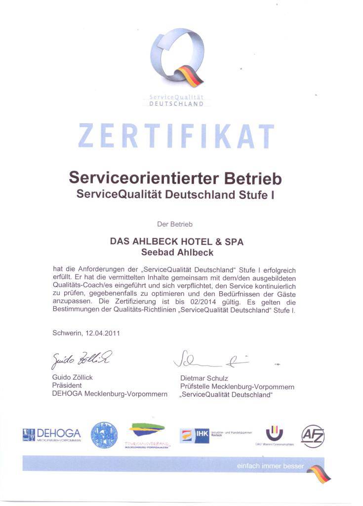 DAS AHLBECK wurde zertifiziert Symbolfoto