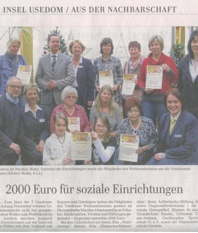 7. Usedomer Wellnesstage - 2000 Euro für soziale Einrichtungen Symbolfoto